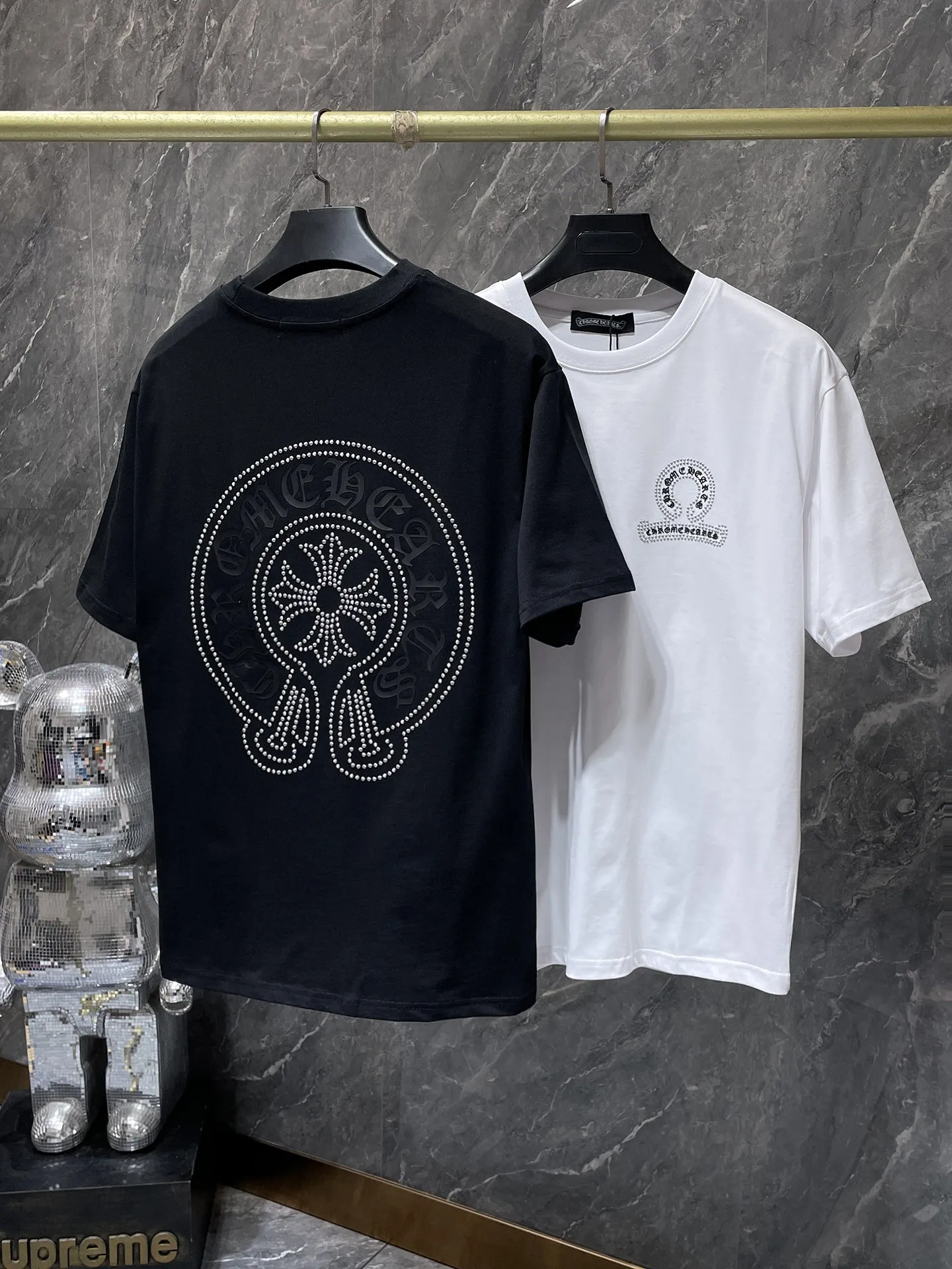 P180 New in summer Chrome Hearts 25ss High weight, environmentally friendly and high-quality top fabric 280g Chrome silicone hot diamond cross horseshoe short sleeves, counter synchronization, replica version 1:1 Recommended colors: white, black